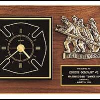 Main Image of Firematic award with antique bronze finish casting and clock.