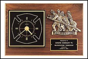 Main Image of Firematic award with antique bronze finish casting and clock.